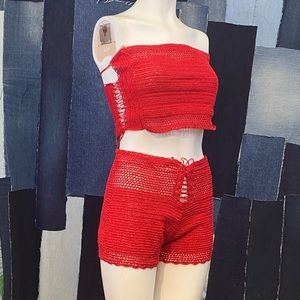 Hand Knitted 🔥Red Super Sexy 2 Piece Top & Shorts
